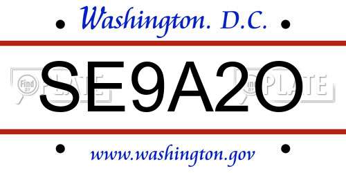SE9A2O District Of Columbia License Plate