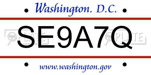 SE9A7Q District Of Columbia License Plate