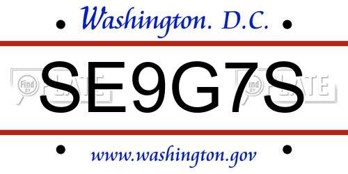 SE9G7S District Of Columbia License Plate