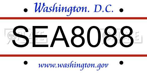 SEA8088 District Of Columbia License Plate