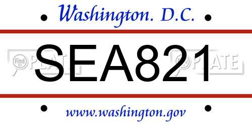 SEA821 District Of Columbia License Plate