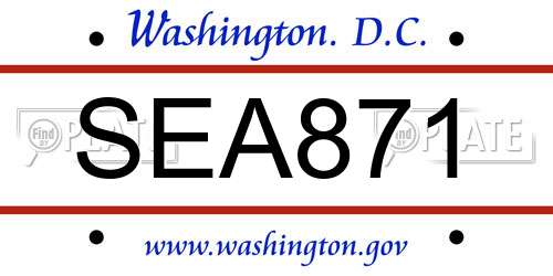 SEA871 District Of Columbia License Plate