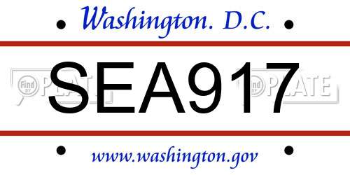 SEA917 District Of Columbia License Plate