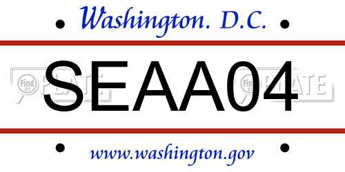 SEAA04 District Of Columbia License Plate