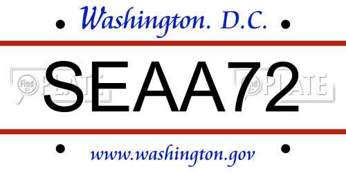 SEAA72 District Of Columbia License Plate