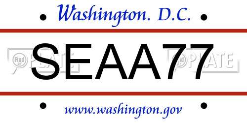 SEAA77 District Of Columbia License Plate