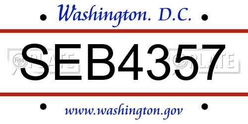 SEB4357 District Of Columbia License Plate