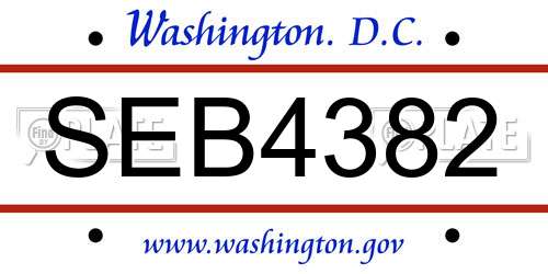 SEB4382 District Of Columbia License Plate