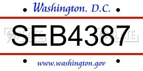 SEB4387 District Of Columbia License Plate