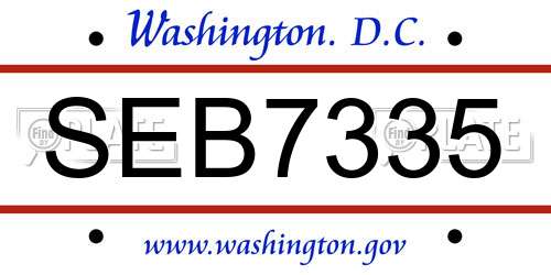 SEB7335 District Of Columbia License Plate