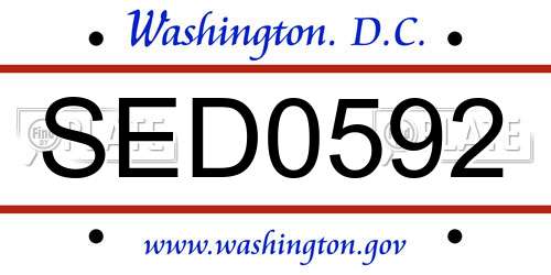 SED0592 District Of Columbia License Plate