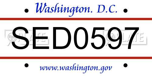 SED0597 District Of Columbia License Plate