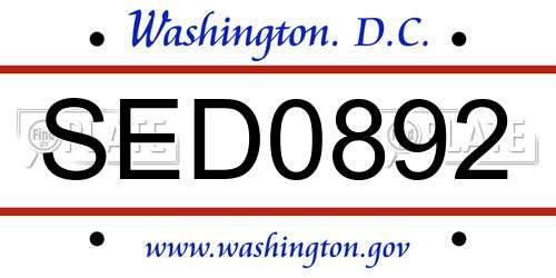 SED0892 District Of Columbia License Plate