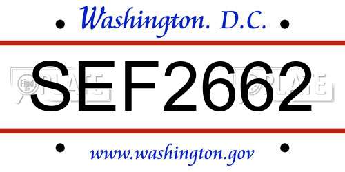 SEF2662 District Of Columbia License Plate