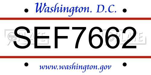 SEF7662 District Of Columbia License Plate