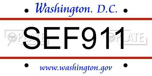 SEF911 District Of Columbia License Plate