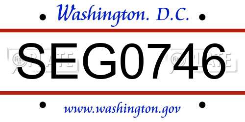 SEG0746 District Of Columbia License Plate