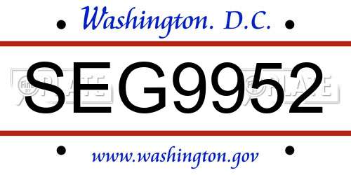 SEG9952 District Of Columbia License Plate