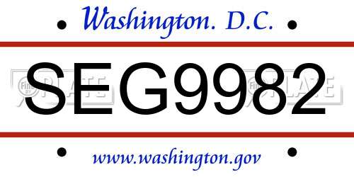 SEG9982 District Of Columbia License Plate