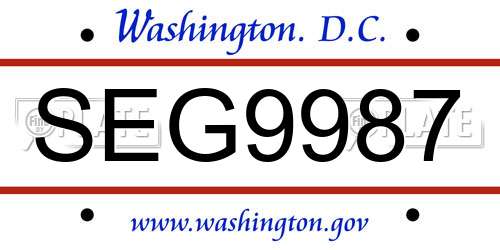 SEG9987 District Of Columbia License Plate