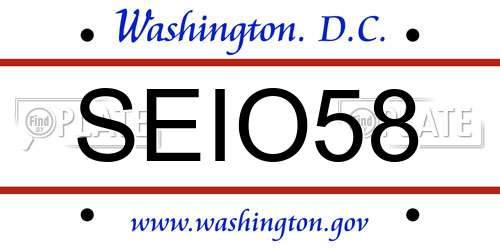 SEIO58 District Of Columbia License Plate