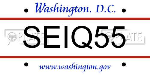 SEIQ55 District Of Columbia License Plate