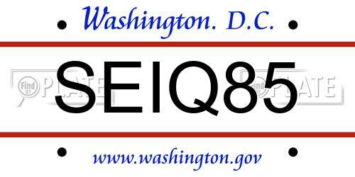 SEIQ85 District Of Columbia License Plate