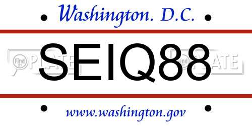 SEIQ88 District Of Columbia License Plate