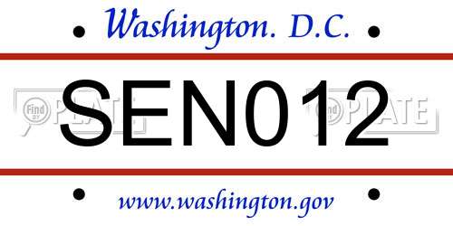 SEN012 District Of Columbia License Plate