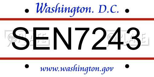 SEN7243 District Of Columbia License Plate
