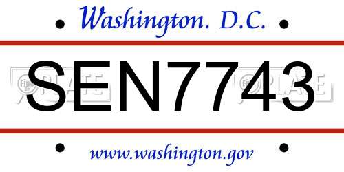 SEN7743 District Of Columbia License Plate