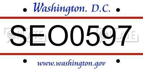 SEO0597 District Of Columbia License Plate