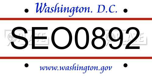 SEO0892 District Of Columbia License Plate