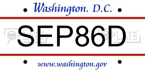SEP86D District Of Columbia License Plate
