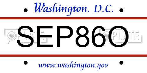 SEP86O District Of Columbia License Plate