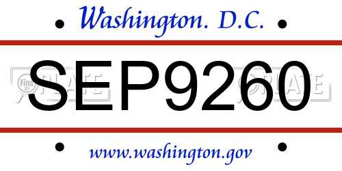 SEP9260 District Of Columbia License Plate