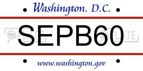 SEPB60 District Of Columbia License Plate