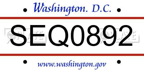 SEQ0892 District Of Columbia License Plate