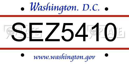SEZ5410 District Of Columbia License Plate