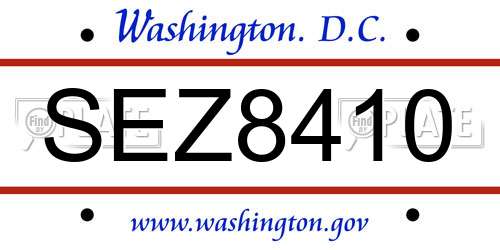 SEZ8410 District Of Columbia License Plate