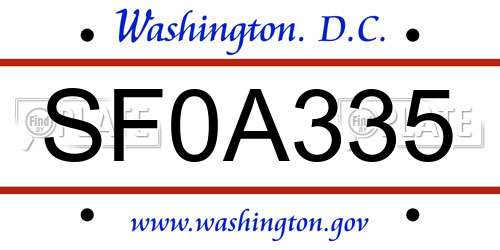 SF0A335 District Of Columbia License Plate