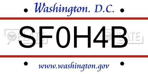 SF0H4B District Of Columbia License Plate