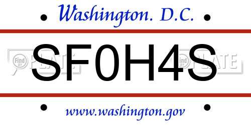 SF0H4S District Of Columbia License Plate