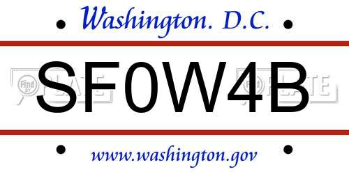 SF0W4B District Of Columbia License Plate
