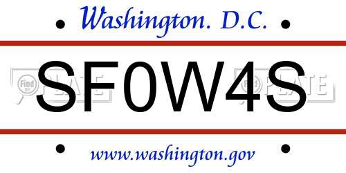 SF0W4S District Of Columbia License Plate
