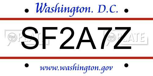 SF2A7Z District Of Columbia License Plate