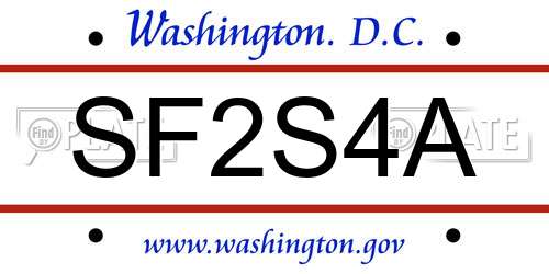 SF2S4A District Of Columbia License Plate