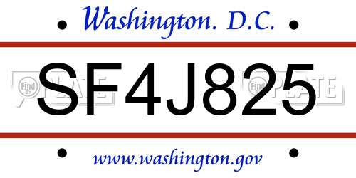SF4J825 District Of Columbia License Plate