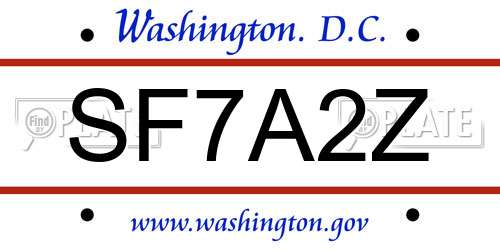 SF7A2Z District Of Columbia License Plate