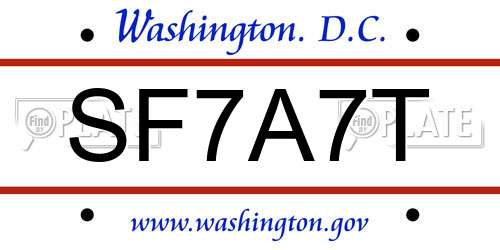 SF7A7T District Of Columbia License Plate
